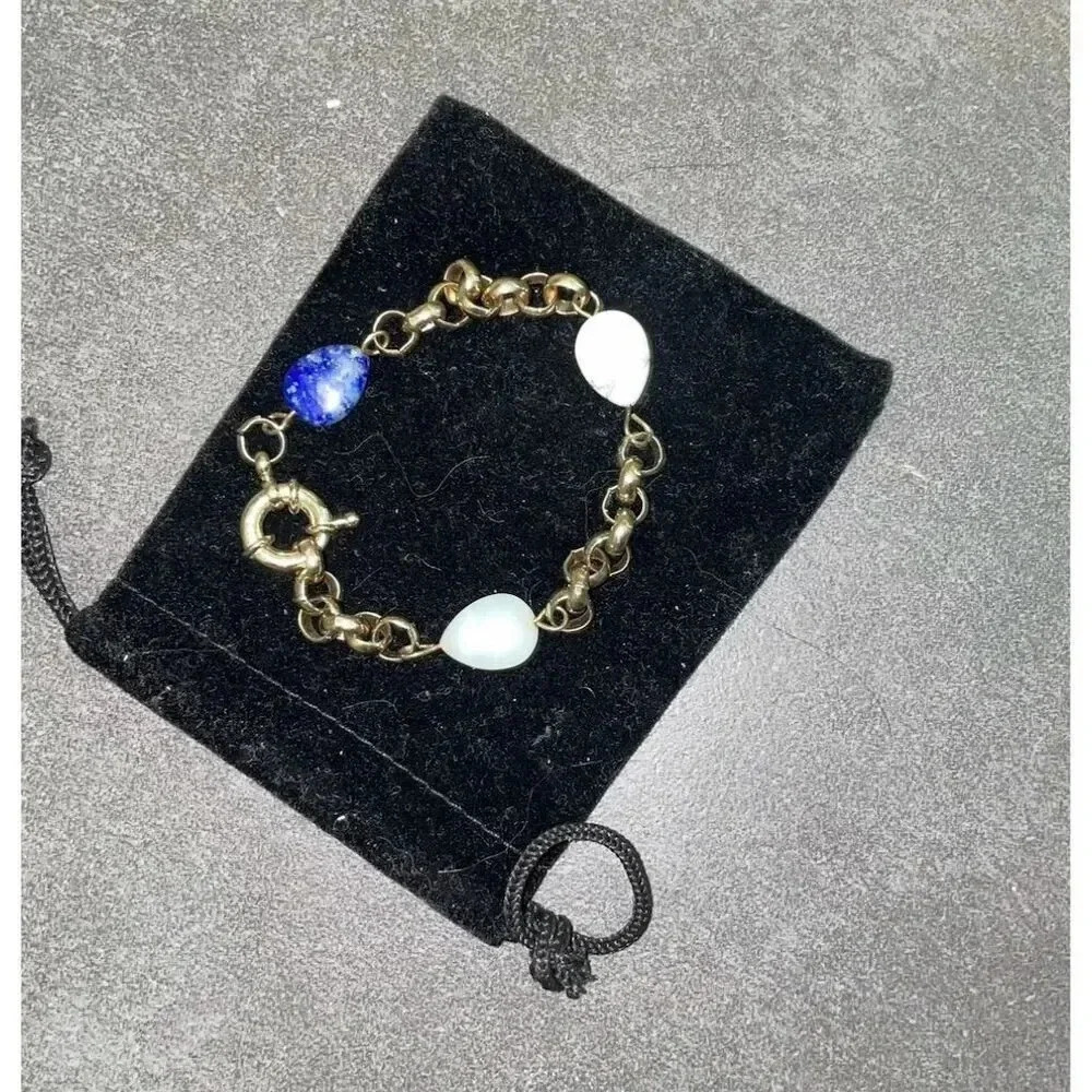 Elegant Gold Chain Bracelet with Lapis and Moonstone Teardrop Stones